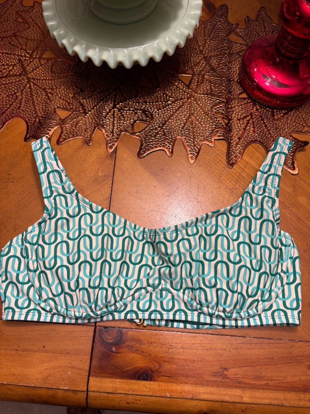 Kona Sol Green & White Bathing Suit Top Size XL